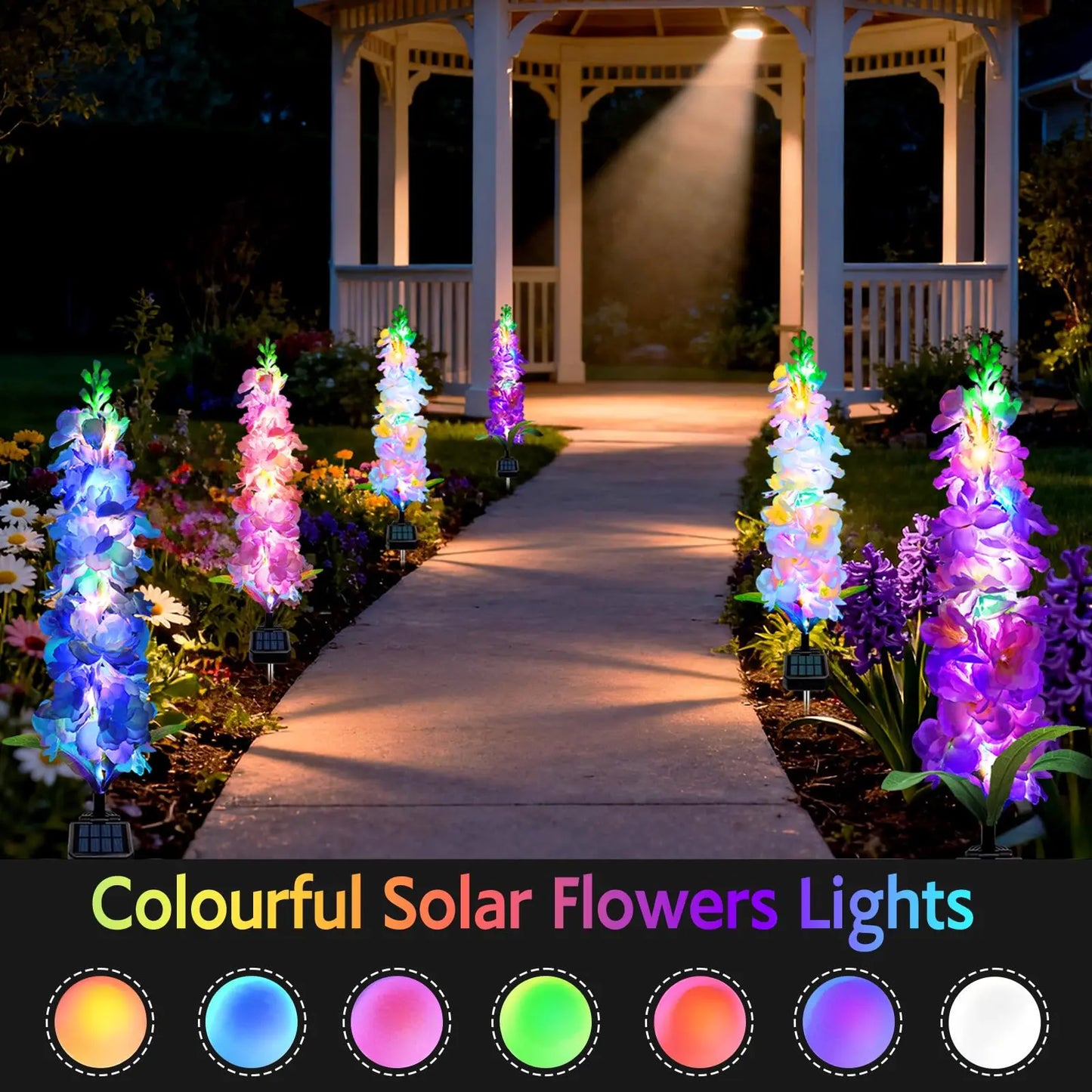 Solar Delphinium Flower Garden Lights For Outdoor Yard Decor