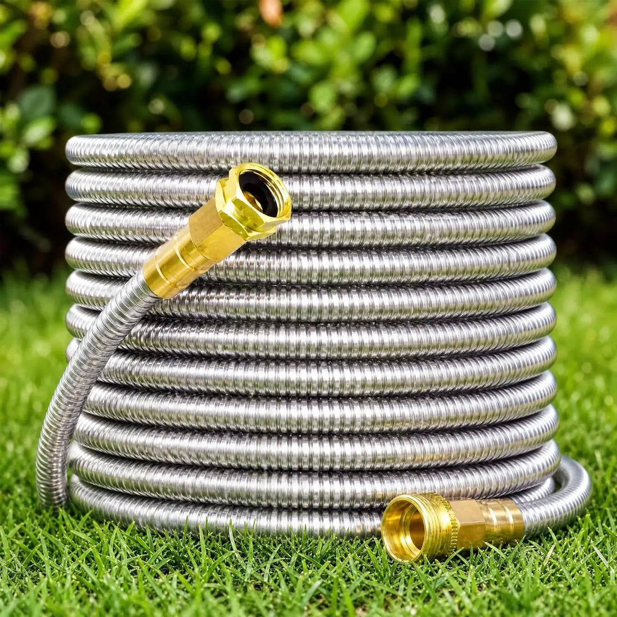 HiMISS Heavy Duty Stainless Steel Garden Hose With Brass Nozzle