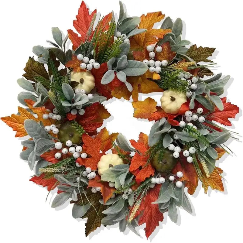 Autumn Thanksgiving Pumpkin Maple Leaf Wreath for Front Door Decor