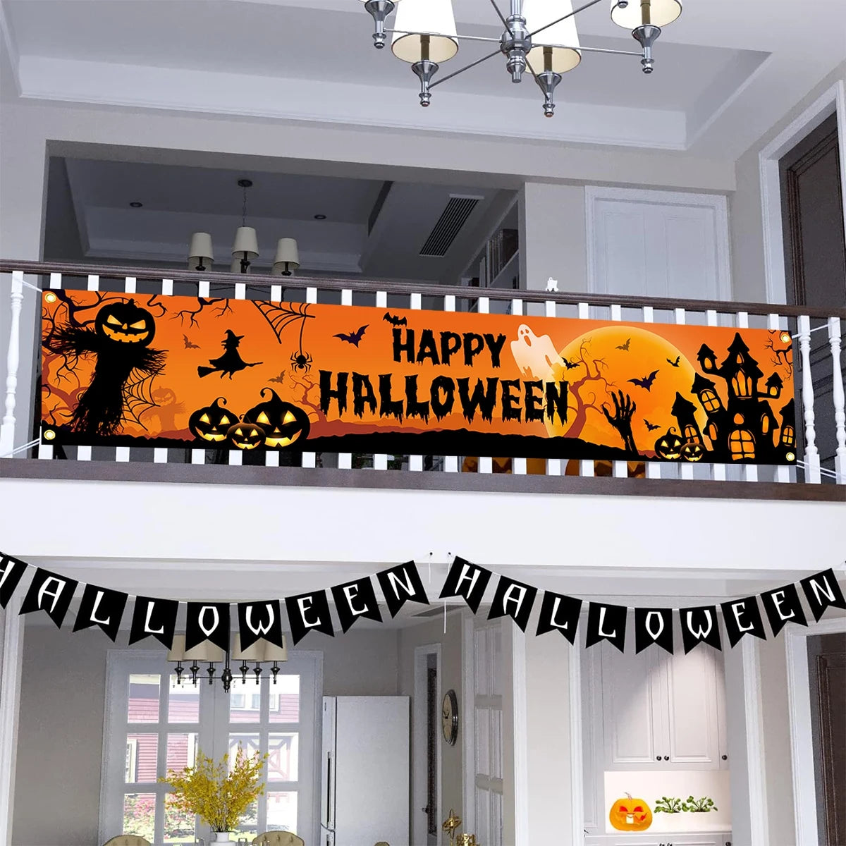 Happy Halloween Outdoor Pumpkin Bat Banner Party Backdrop Decor