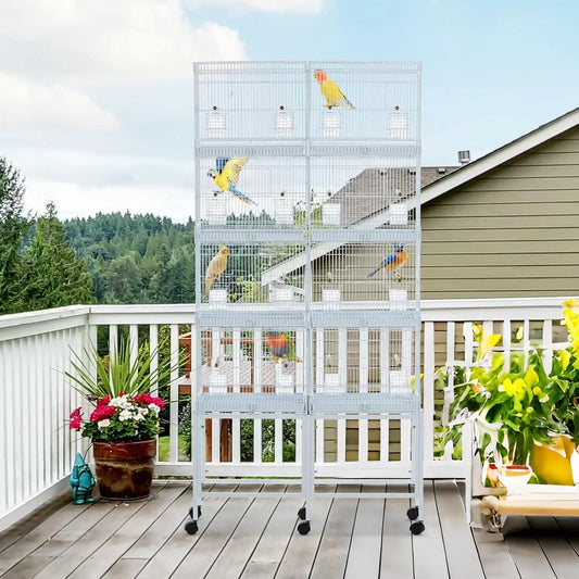 Stackable Iron Bird Cage With Storage Shelf And Locking Casters