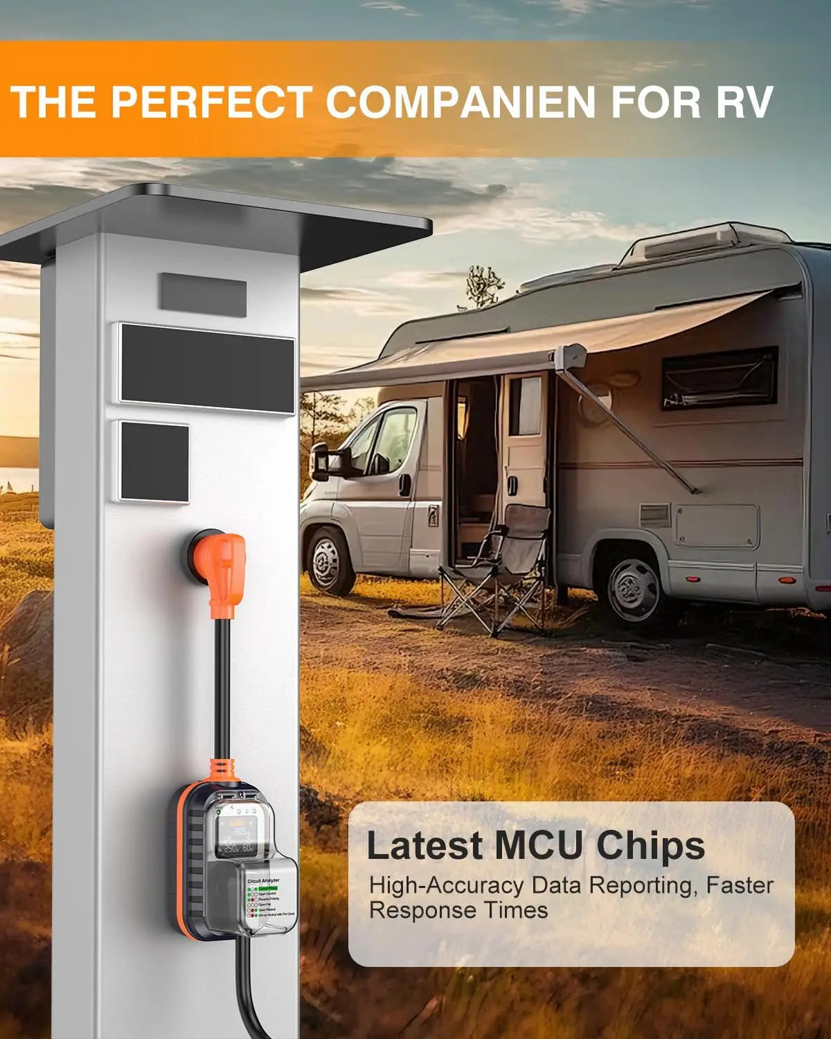 2026 New-Gen RV Surge Protector 30 amp with Bluetooth & APP, 15000J Circuit Analyzer with Large LED Screen, Real-Time Monitoring, IP68 Waterproof with Protective Cover for RV Camper Travel Trailer