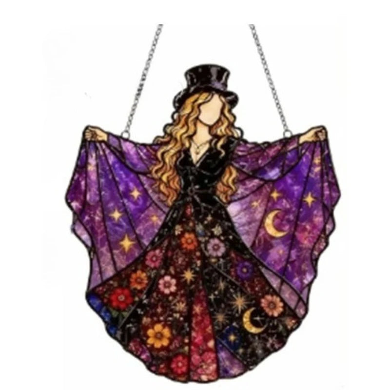 Acrylic Witch Ghost Black Cat Stained Glass Window Suncatcher
