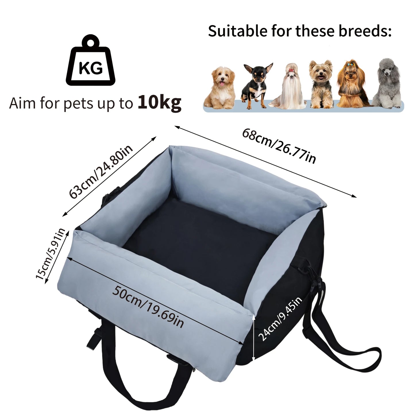 Borwart Portable Dog Car Seat With Removable Washable Cover