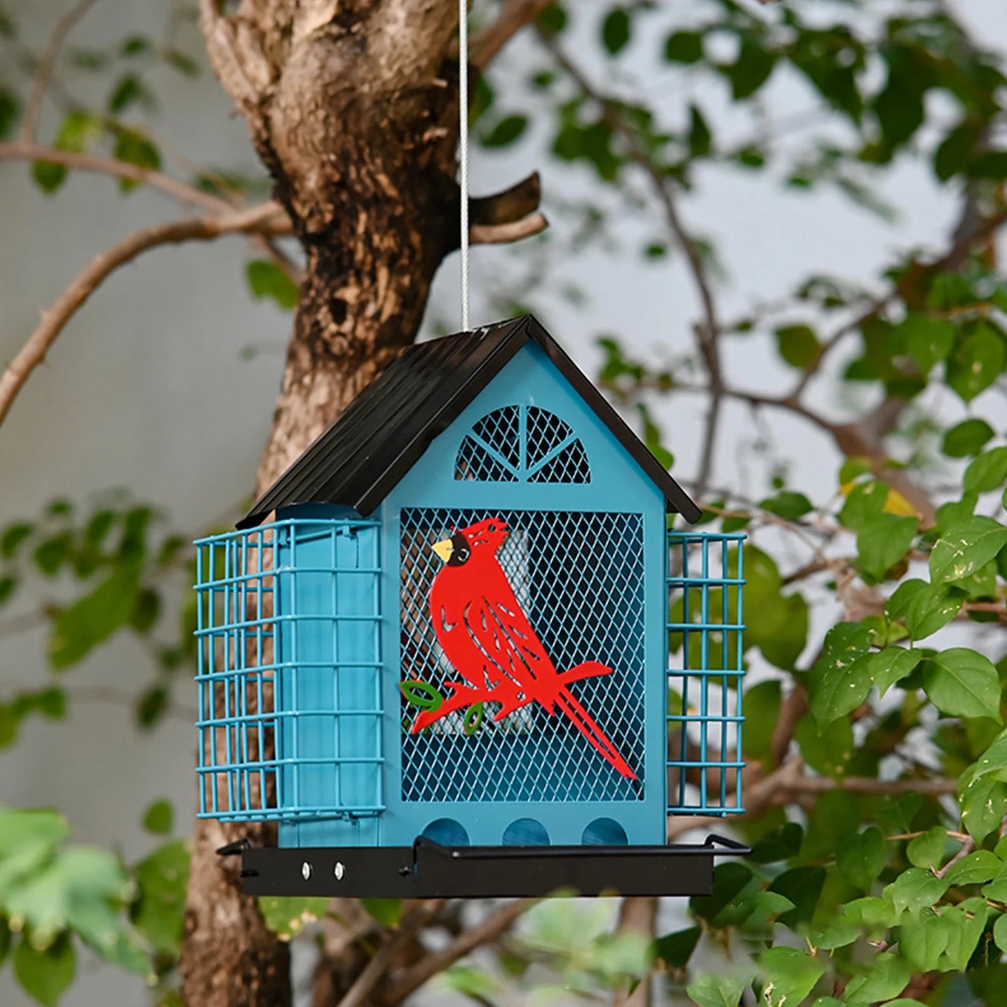 Squirrel Proof Outdoor Hanging Bird Feeder With Double Suet Tray