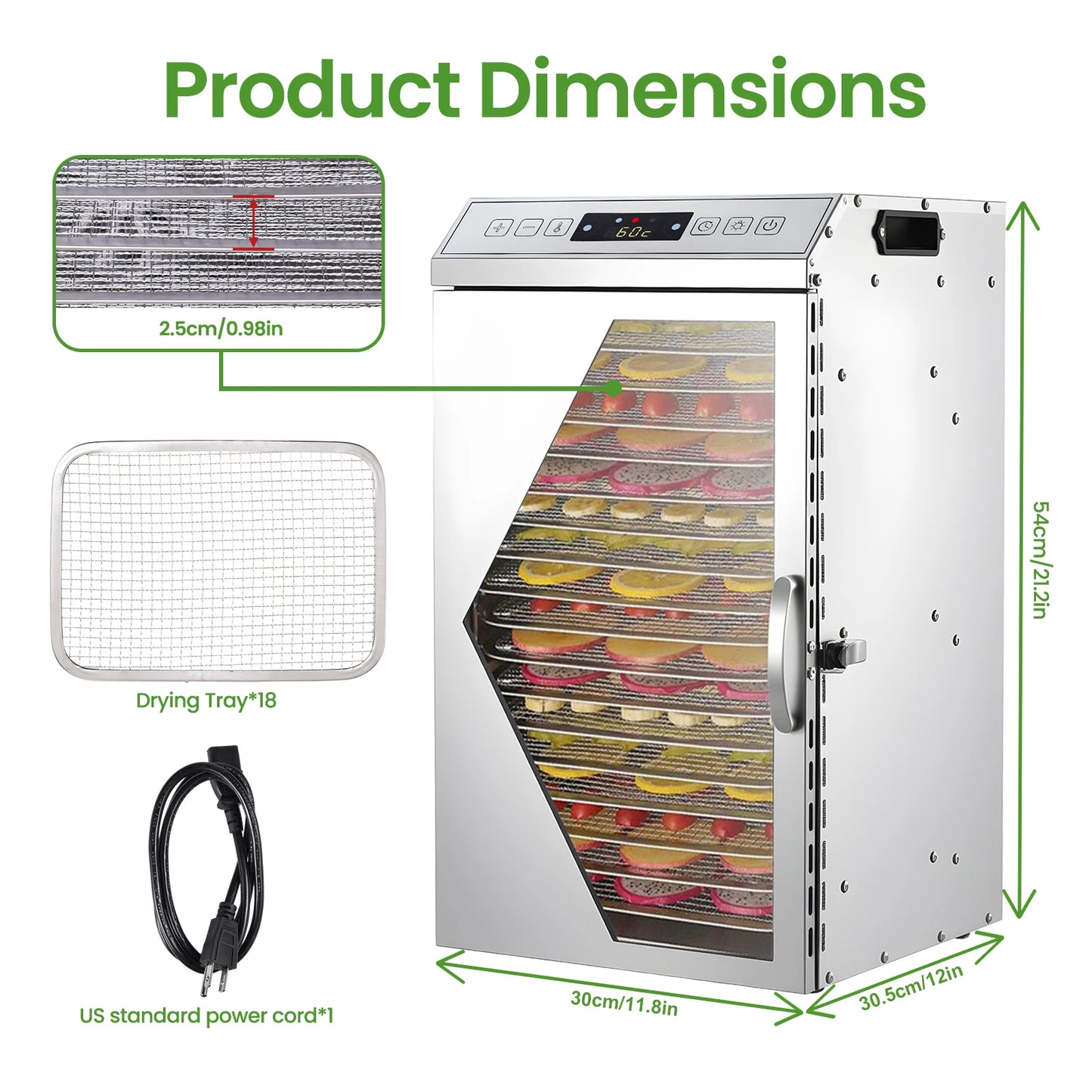Stainless Steel Electric Food Dehydrator With Adjustable Thermostat