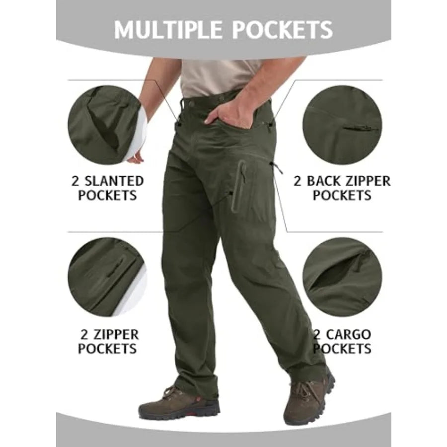 Men's Lightweight Hiking Tactical Pants Waterproof Quick Dry Cargo Work Rain Outdoor Pants 8 Pockets