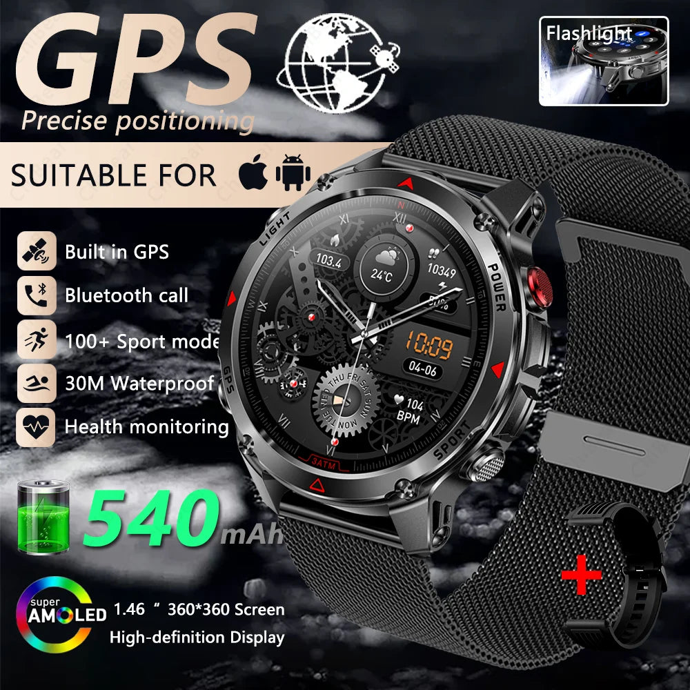 2026 New GPS Map Navigation Smart Watch Men Women Amoled Screen 3ATM Waterproof Sports Compass Health Bluetooth Call Smartwatch