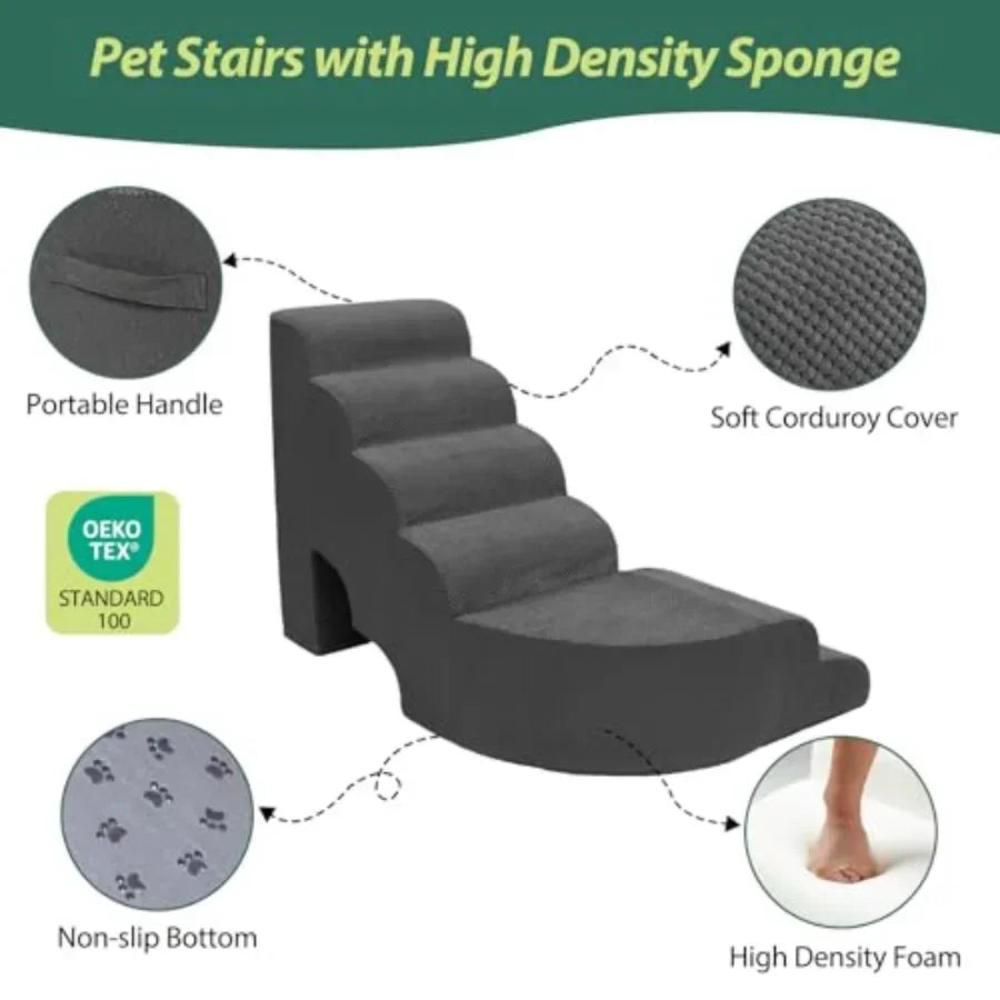 Dog Stairs for High Bed 28-32 Inches Tall, 6 Tier Pet Stairs for Small Dogs Indoor Use, Polyester Fabric, Gray, Non-Slip Surfac