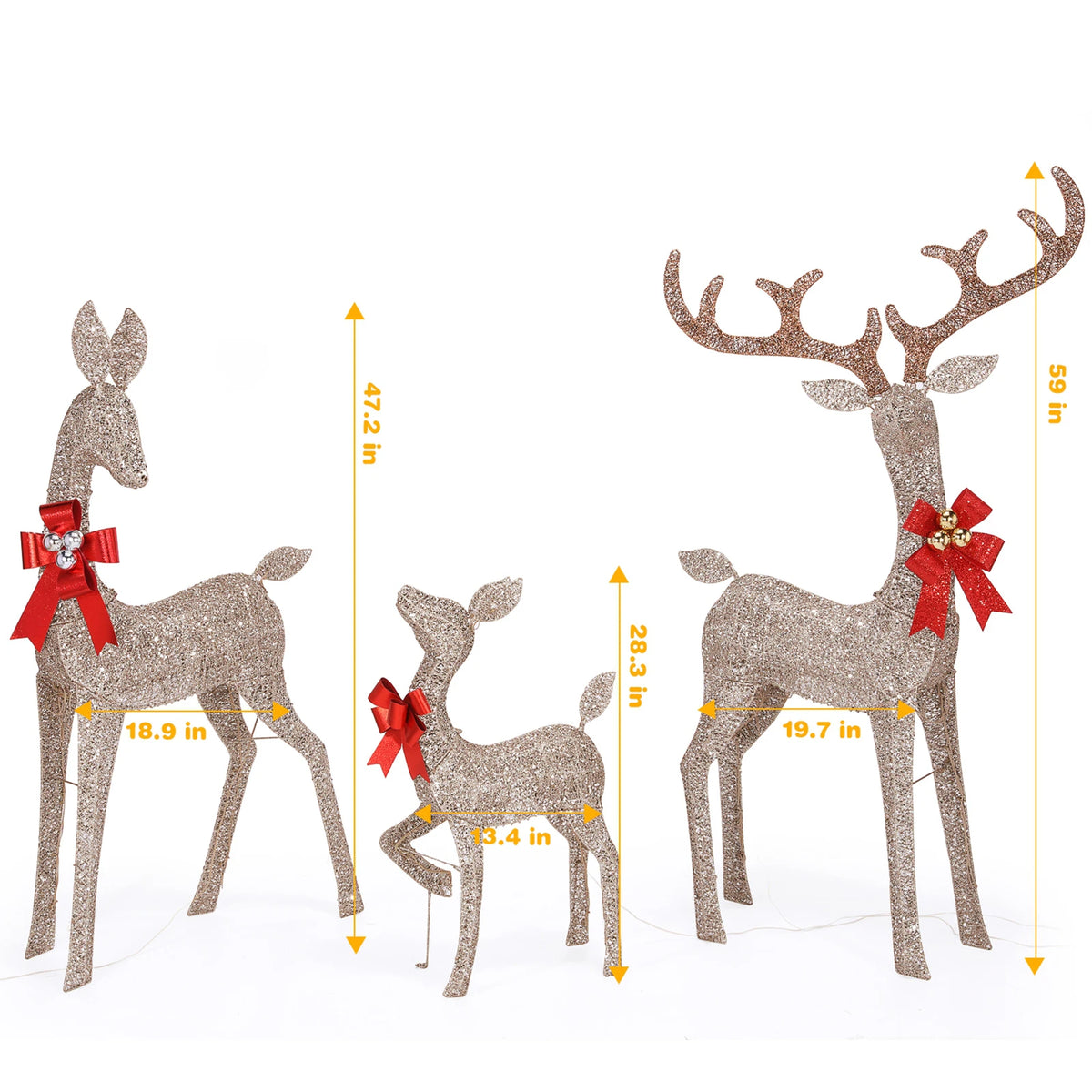 Three Piece Pre Lit Christmas Deer LED Light Outdoor Decor