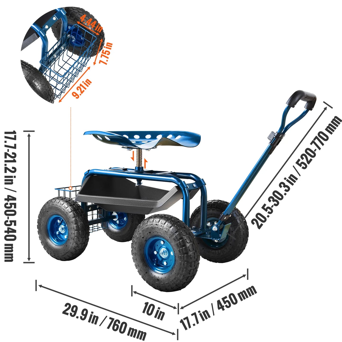 SucceBuy Rolling Garden Cart With Swivel Seat And Steering