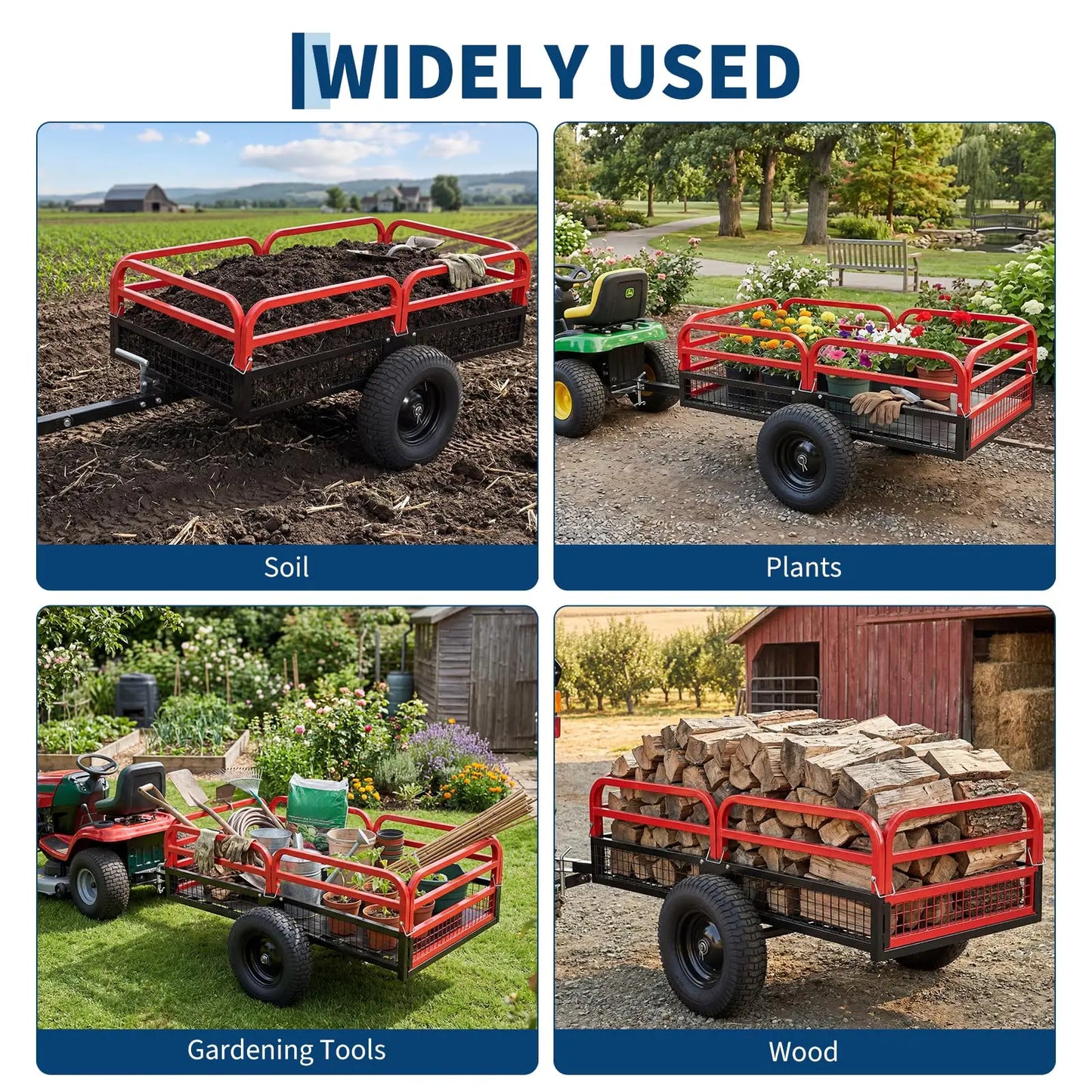 Heavy Duty Utility Trailer, 1500 LB Capacity, 15 Cu.Ft ATV Trailer Pull Behind with Removable Sides & All Terrain Tires, Lawn Tractor Dump Cart for Garden Yard