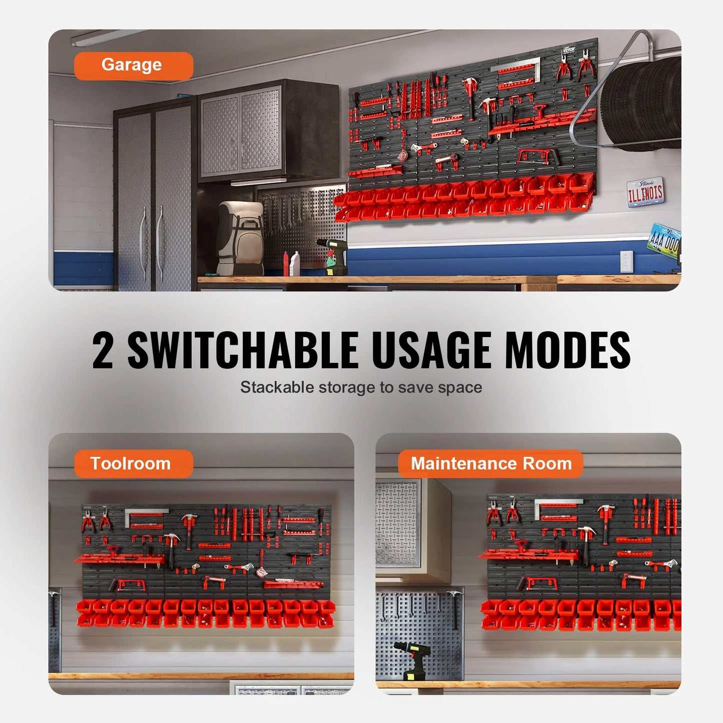 SucceBuy Wall Mounted Plastic Hardware Storage Bin Rack Organizer