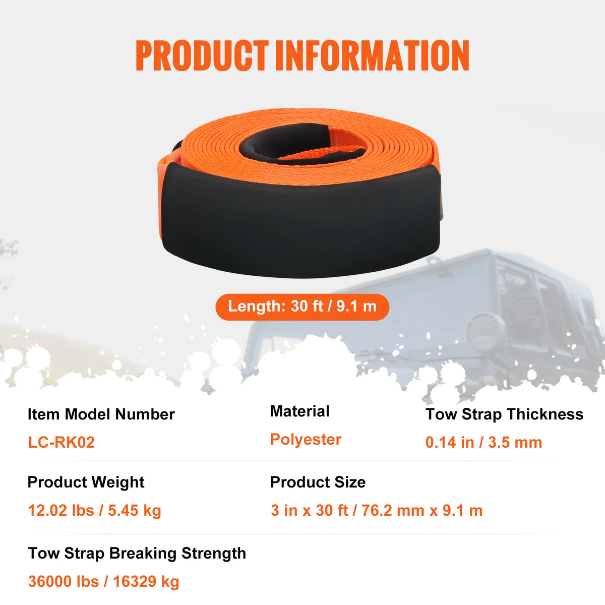 SucceBuy Polyester Tow Strap Recovery Kit High-Strength Car Racing Tow Ropes Auto Trailer Winch Towing Strap for Truck Jeep SUV