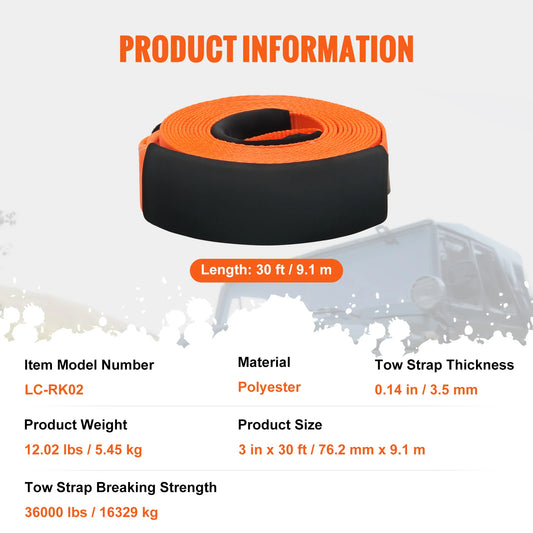 SucceBuy Polyester Tow Strap Recovery Kit High-Strength Car Racing Tow Ropes Auto Trailer Winch Towing Strap for Truck Jeep SUV