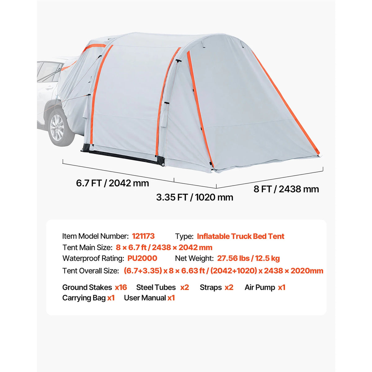 SucceBuy Inflatable SUV Tent with Awning 8x6.7ft 3-Season SUV Tailgate Tent w/Ventilated Doors & Mesh Window for Outdoor Camping