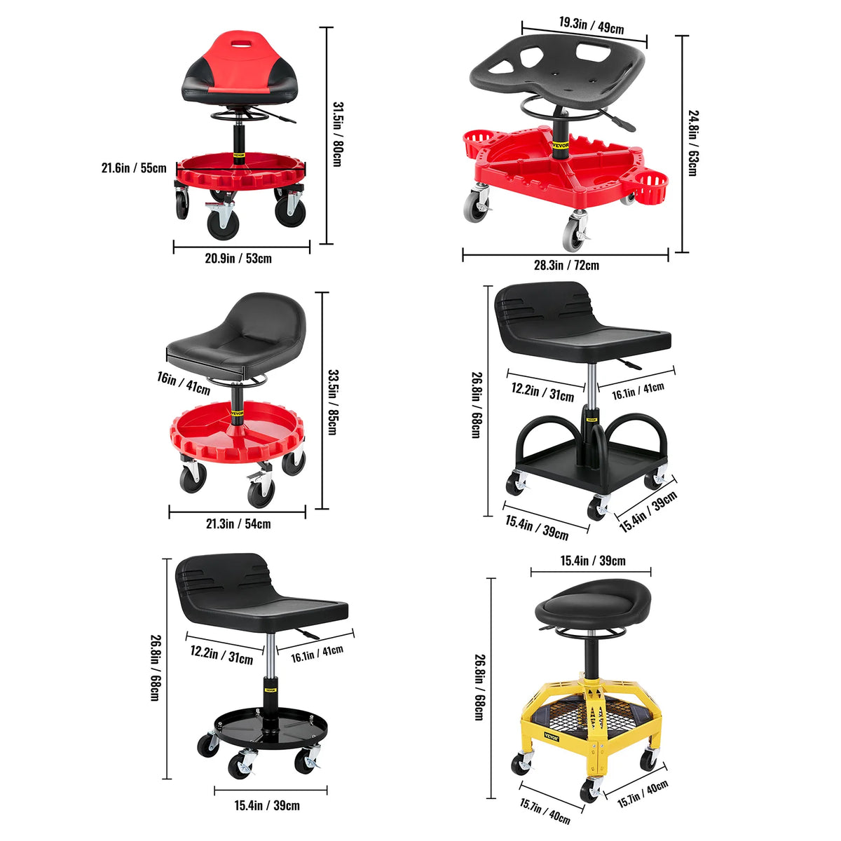 SucceBuy Adjustable Rolling Garage Stool With Tool Tray And Casters