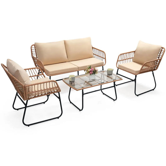 Modern Four Piece Rattan Patio Bistro Outdoor Furniture Set