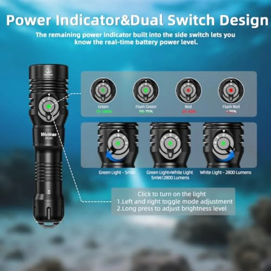DL03 2800 Lumens Scuba Dive Light With Rechargeable Dual Beam