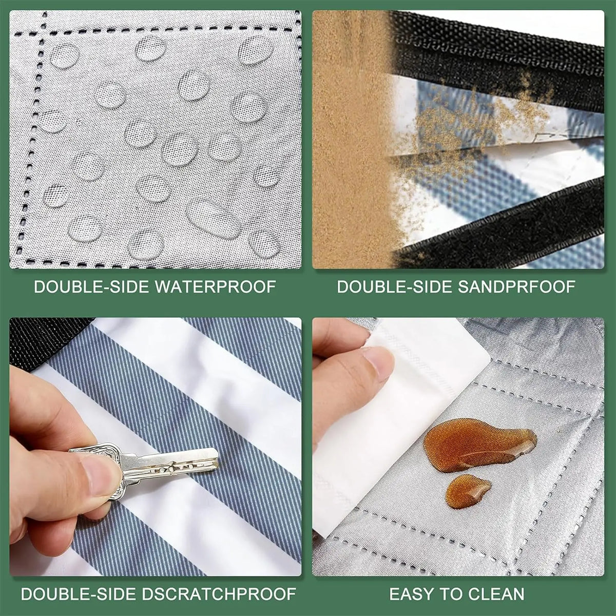 Gingham Picnic Blanket 80"×80", Waterproof Sandproof Foldable Outdoor Beach Camping Mat, Portable Travel Essential for Lawn Park Music Festival Gift