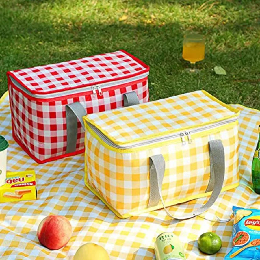 Insulated Picnic Cooler Bag - Zippe Top, Keeps Hot or Cold - Perfect for Picnics, Beach, Food Delivery and Outdoor 13.8x7.9x7.9