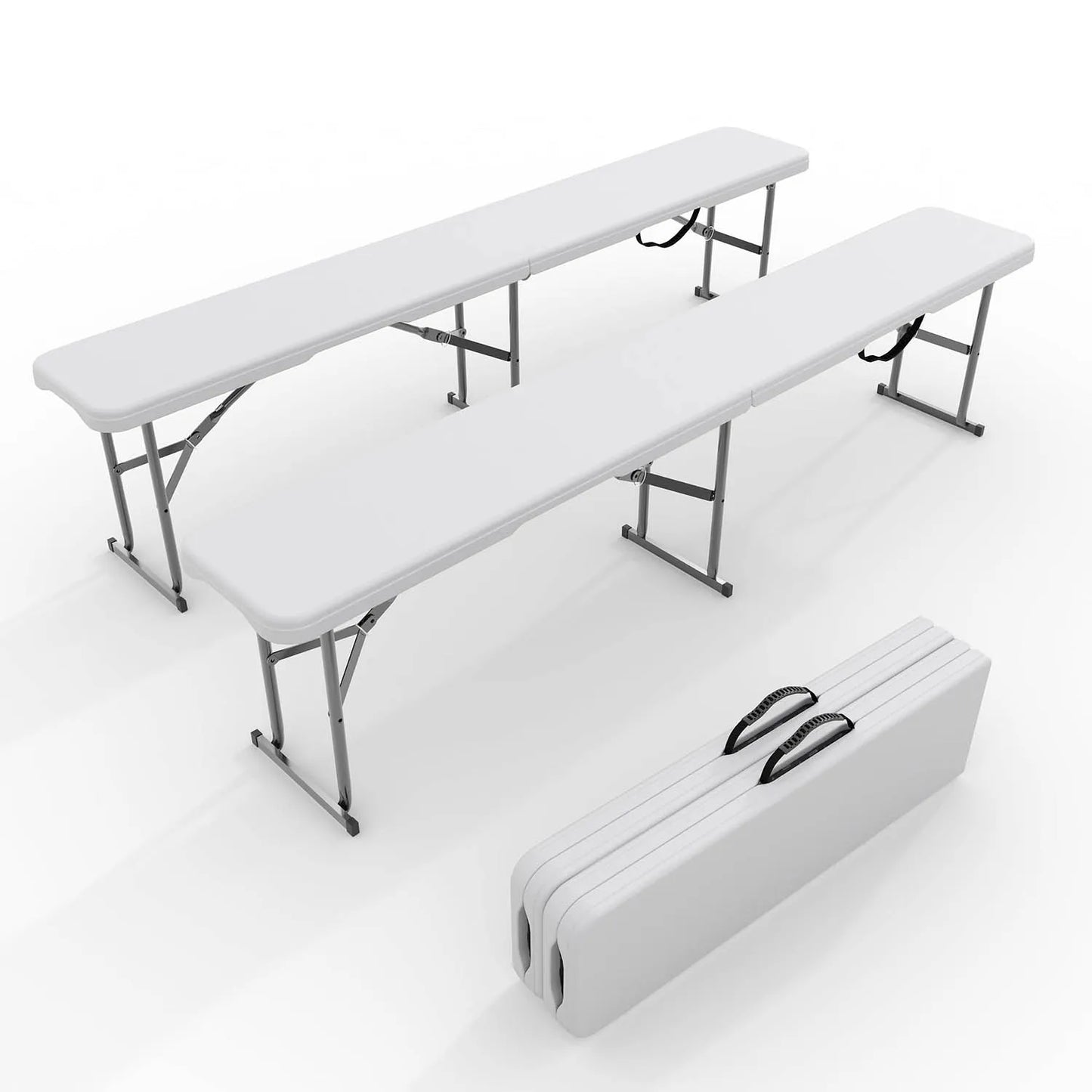 1Pc/2Pcs Heavy-Duty 6FT Portable Folding Outdoor Bench – Durable HDPE Top, Steel Frame, Lightweight with Carry Handle – Weather Resistant, Collapsible Seating Long Bench for Picnic, Camping, Patio, Garden, Sports Events