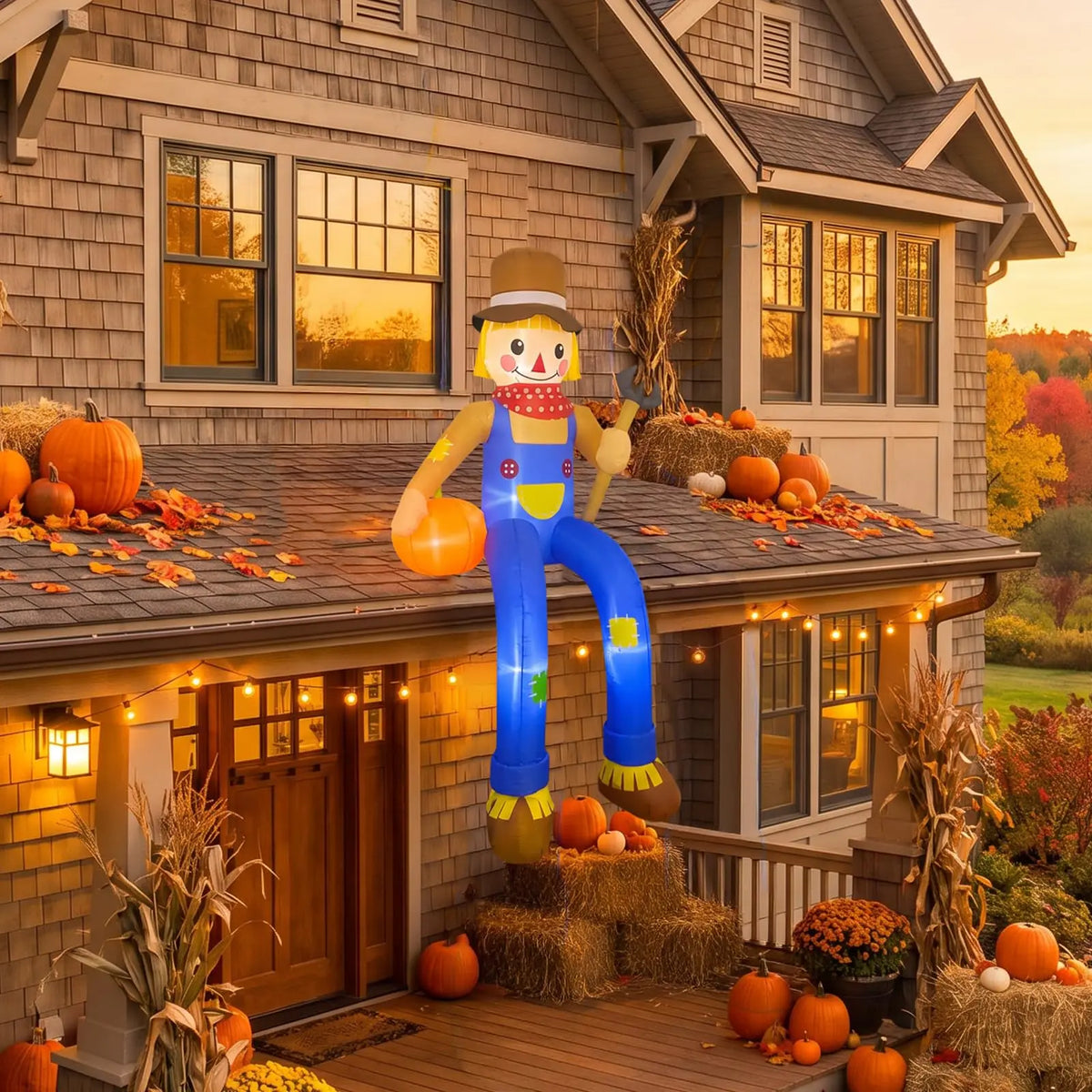 Thanksgiving Scarecrow Inflatable Outdoor Decoration With LED Lights