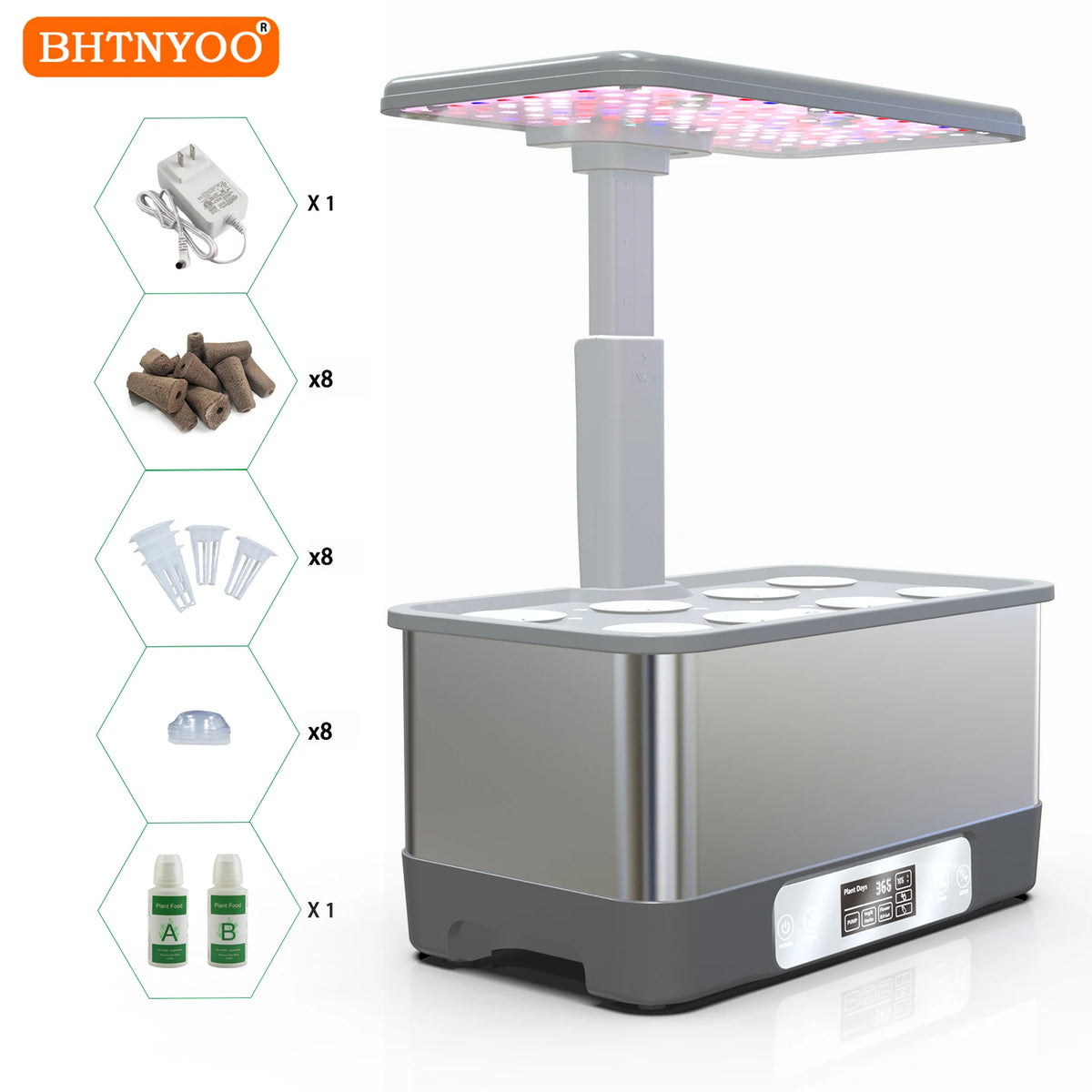 BHTNYOO Indoor Hydroponic Garden With 8 LED Grow Lights
