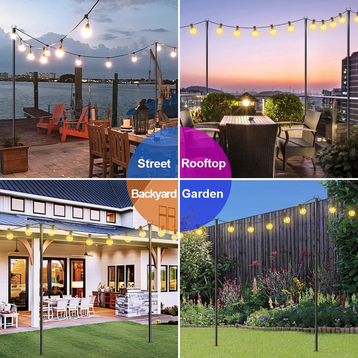 Aiopp Heavy Duty Metal Adjustable Outdoor String Light Poles