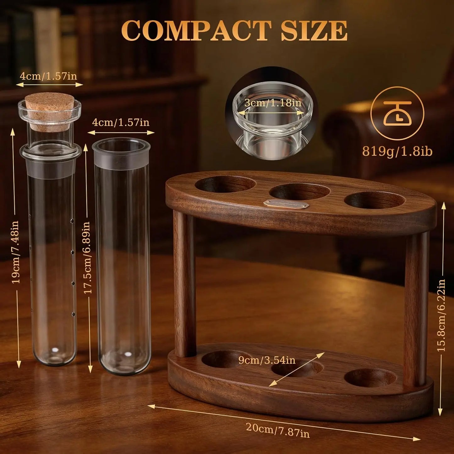 Semkont Cigar Humidor Flavor Glass Tube Kit With Wooden Stand