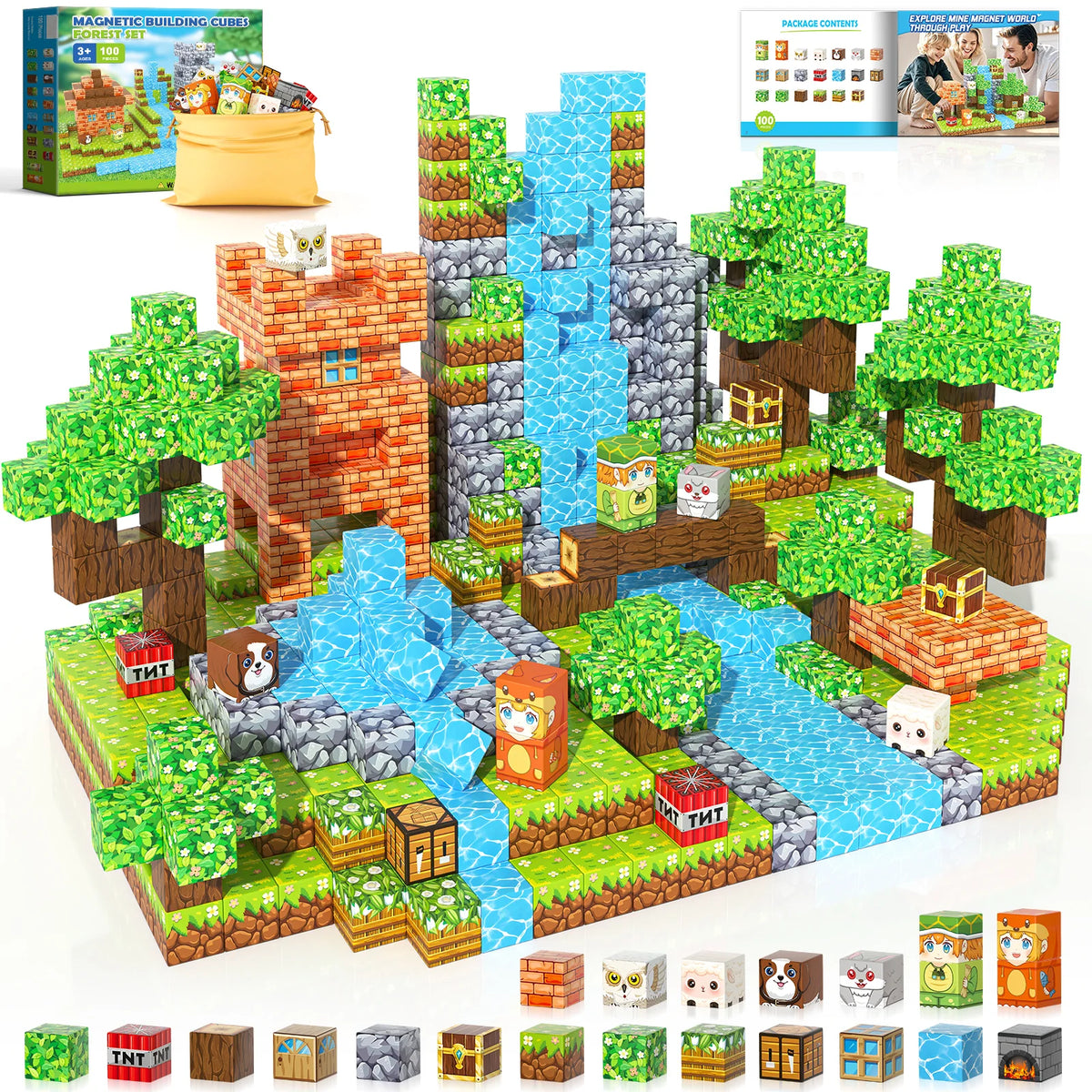 Coodoo Magnetic Building Blocks 100 Pieces STEM Construction Set