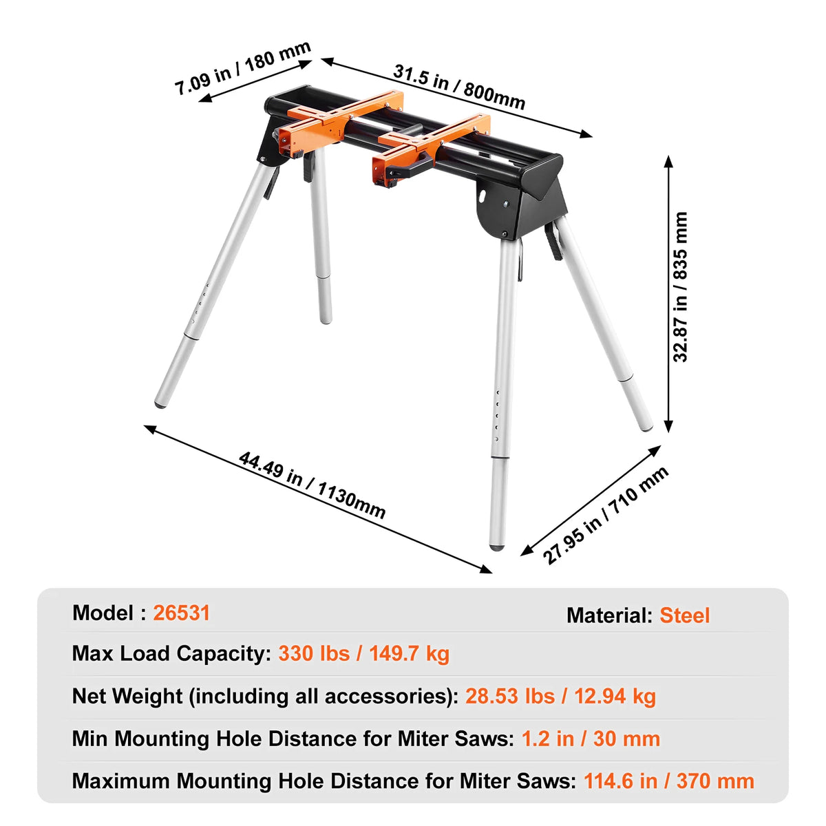SucceBuy Steel Collapsible Miter Saw Stand With Adjustable Brackets