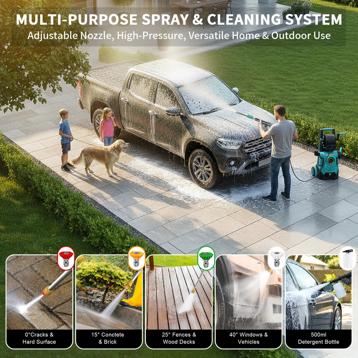 2026New Pressure Power Washer 5000PSI with Adjustable Touch Screen 8 Level, 34" Tall, 4 Quick Connect Nozzles,Inlet Hose&Filter&500mlFoam Cannon for Cars/Fences/Driveways/Home Cleaning