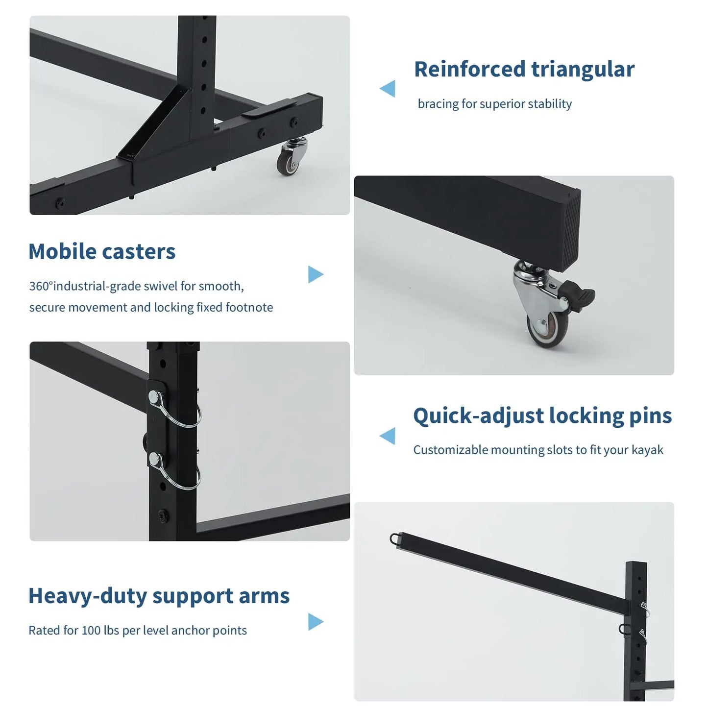 Heavy Duty Adjustable Kayak Storage Rack With Wheels For Garage