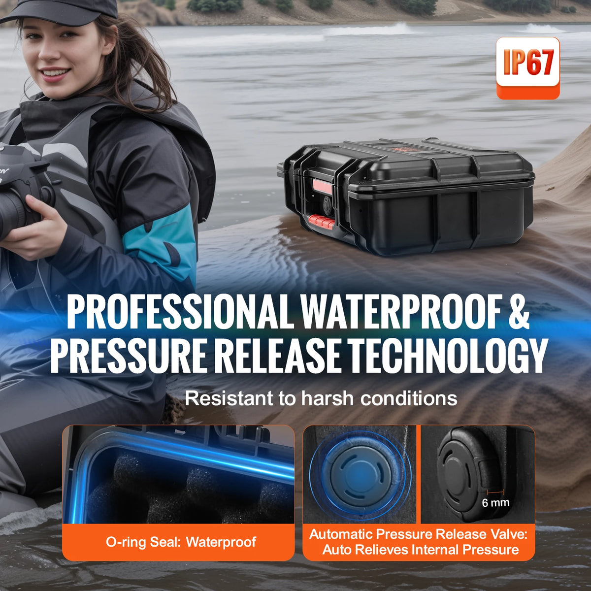 SucceBuy IP67 Waterproof Hard Case With Protective Foam Inserts