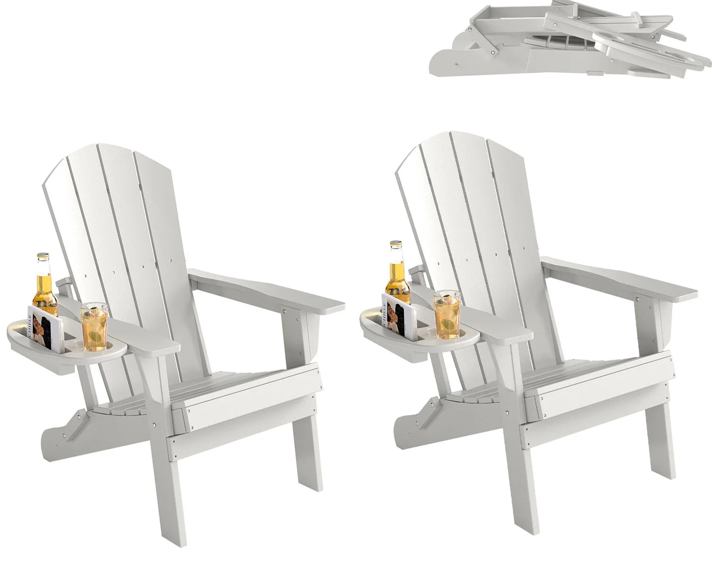 FOOWIN 2pcs Folding Adirondack Chair Weather Resistant HDPE Plastic Cup Holder Outdoor Patio Garden Fire Pit Deck Lawn