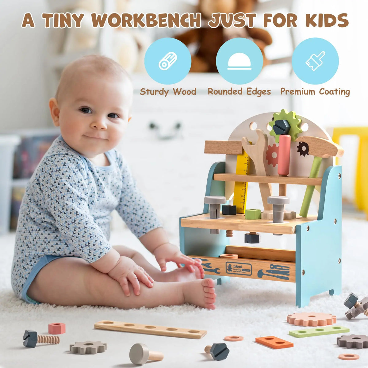 Robud Mini Wooden Montessori Tool Workbench Play Set