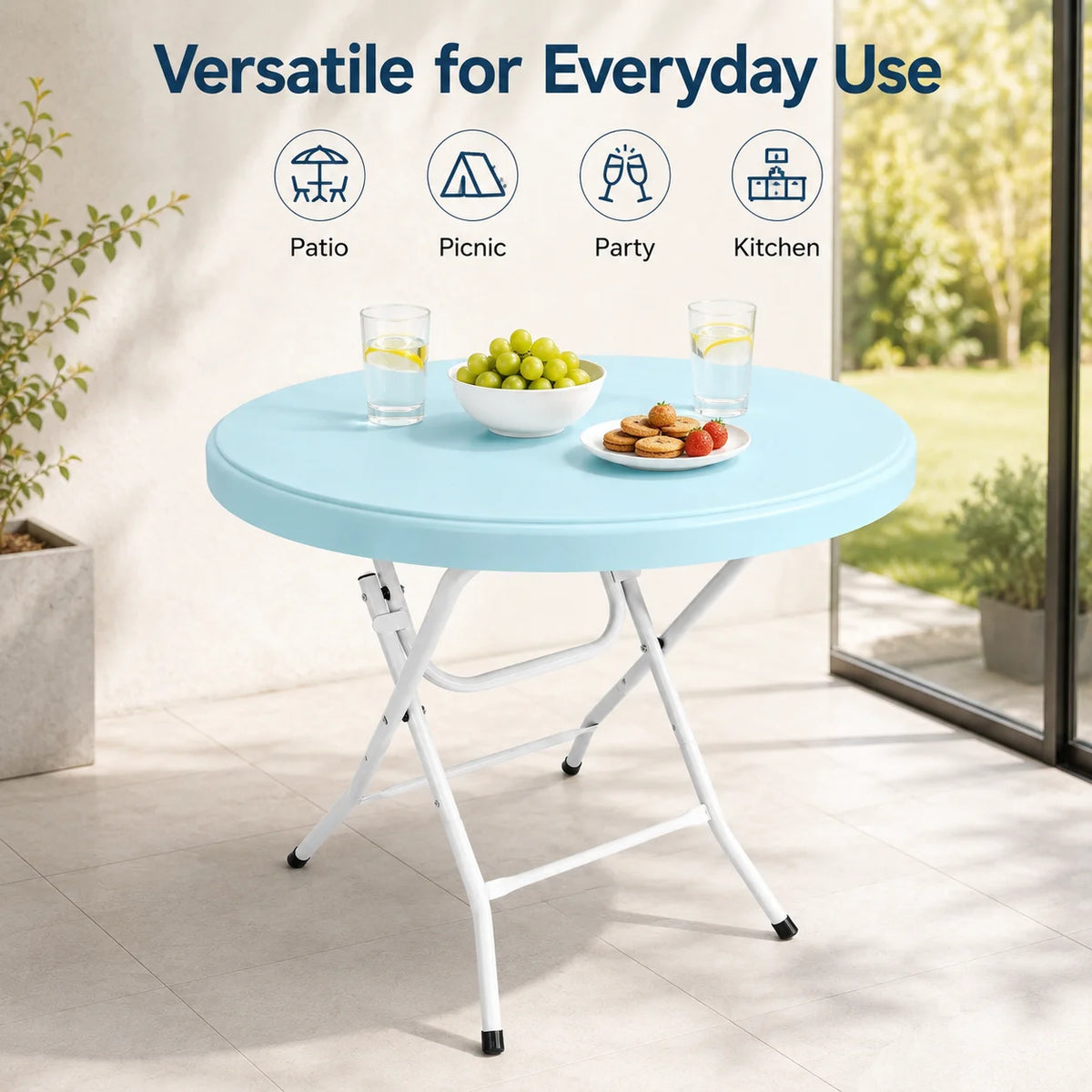 Portable Round Folding Table Camping Picnic Table 300 LBS Capacity Space Saving Indoor Outdoor Patio Party Bistro Dining Table