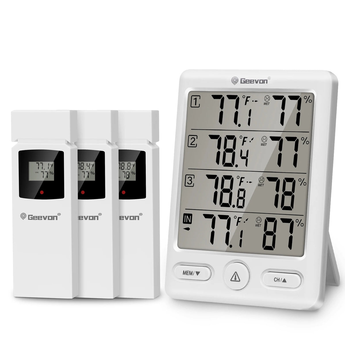Geevon Wireless Indoor Outdoor Thermometer With 3 Remote Sensors Hygrometer