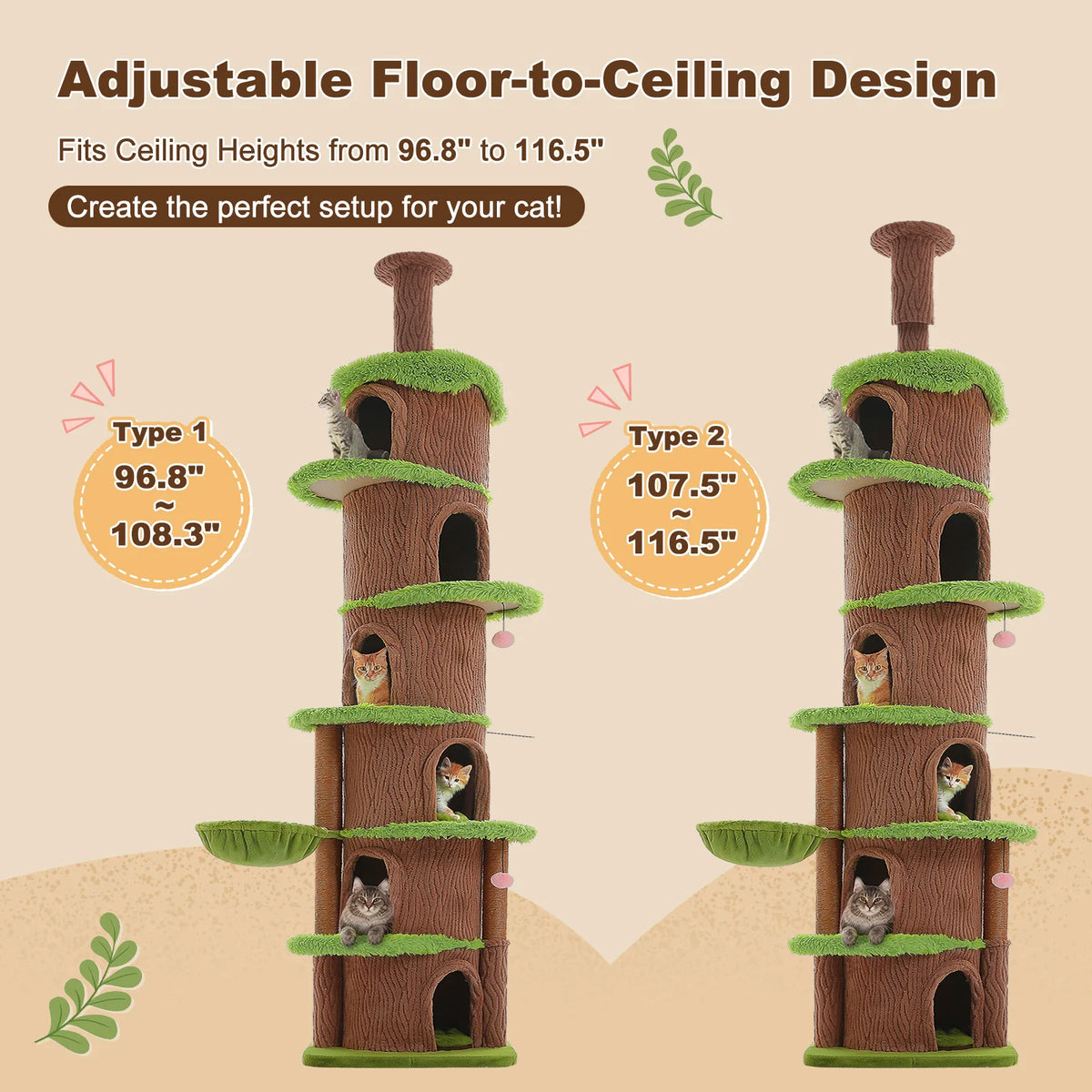 PAWZ Road Floor To Ceiling Cat Tower With Sisal Posts