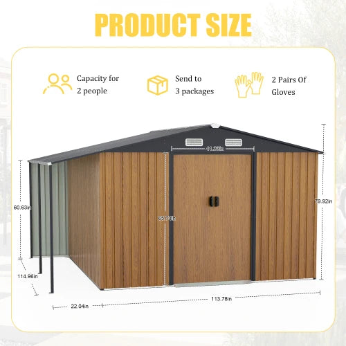 10x12 foot outdoor storage shed, oversized metal shed with lockable doors and windows, outdoor steel cabin