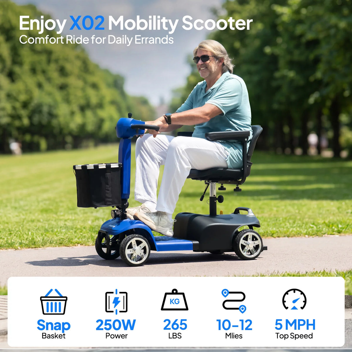 Folding Electric Mobility Scooter for Seniors and Adults All Terrain
