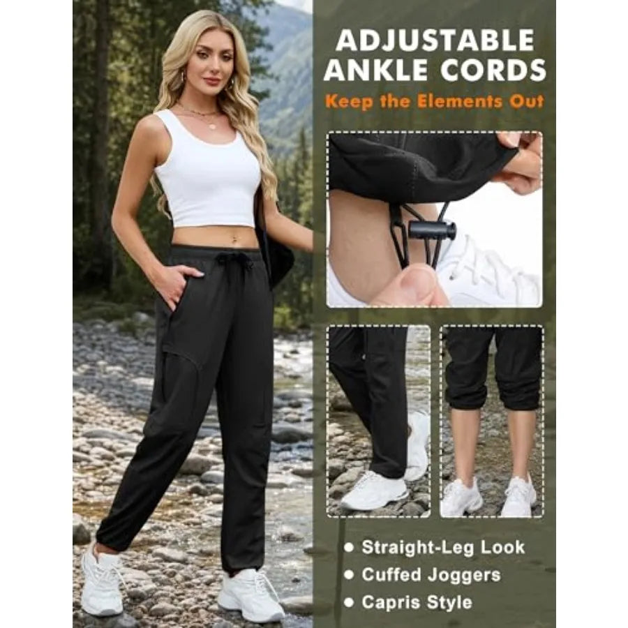 Lzzidou Women's UPF50 Hiking Cargo Pants, Water Resistant Quick Dry Stretch Pants with 5 Zip Pockets