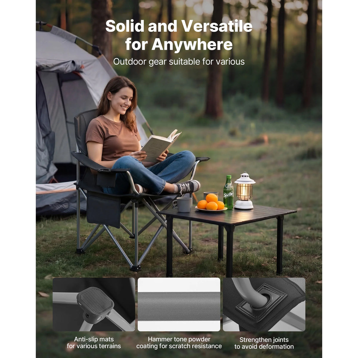 Vevor Heavy Duty Folding Camping Chair With Padded Armrests
