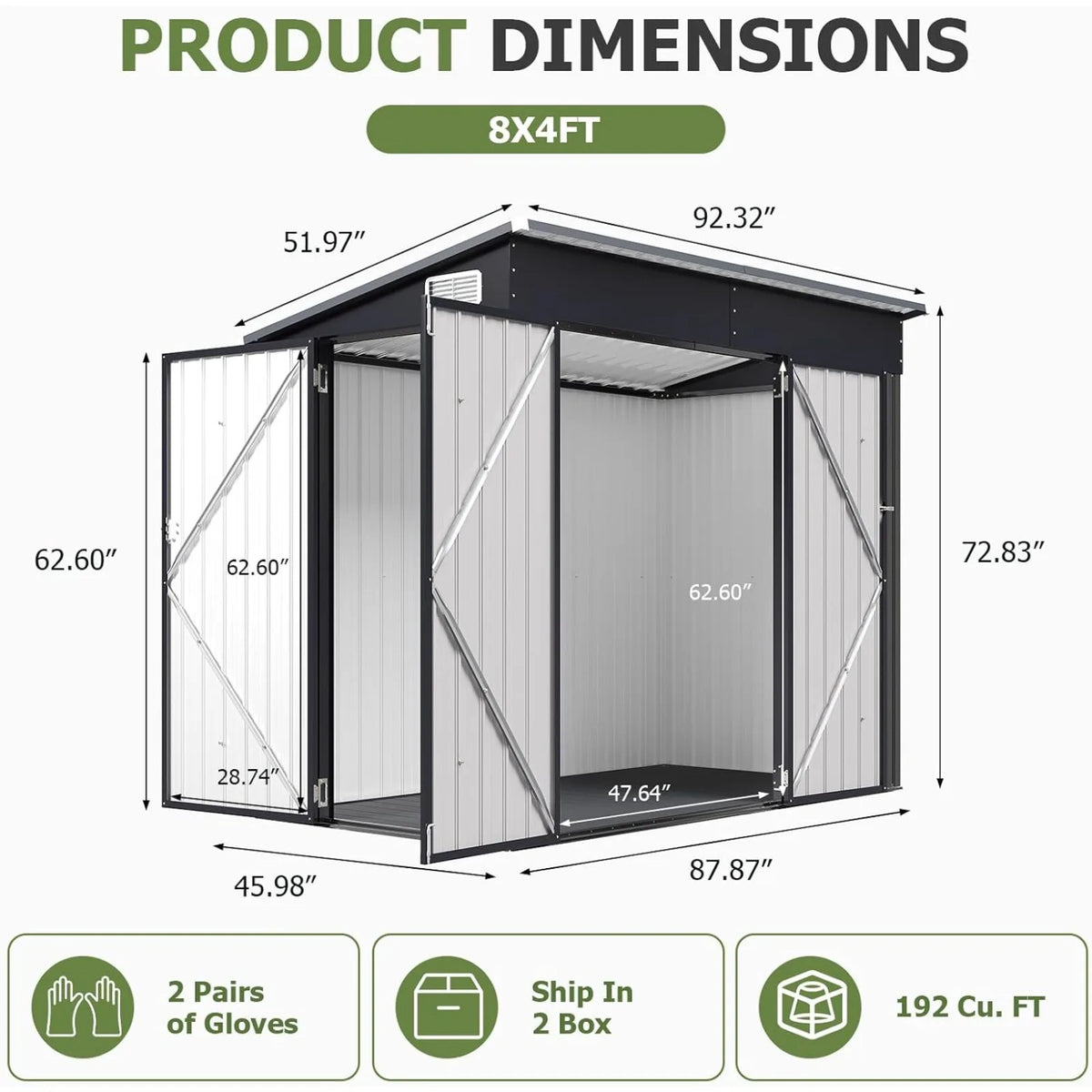 Waterproof Metal Outdoor Storage Shed With Three Lockable Doors