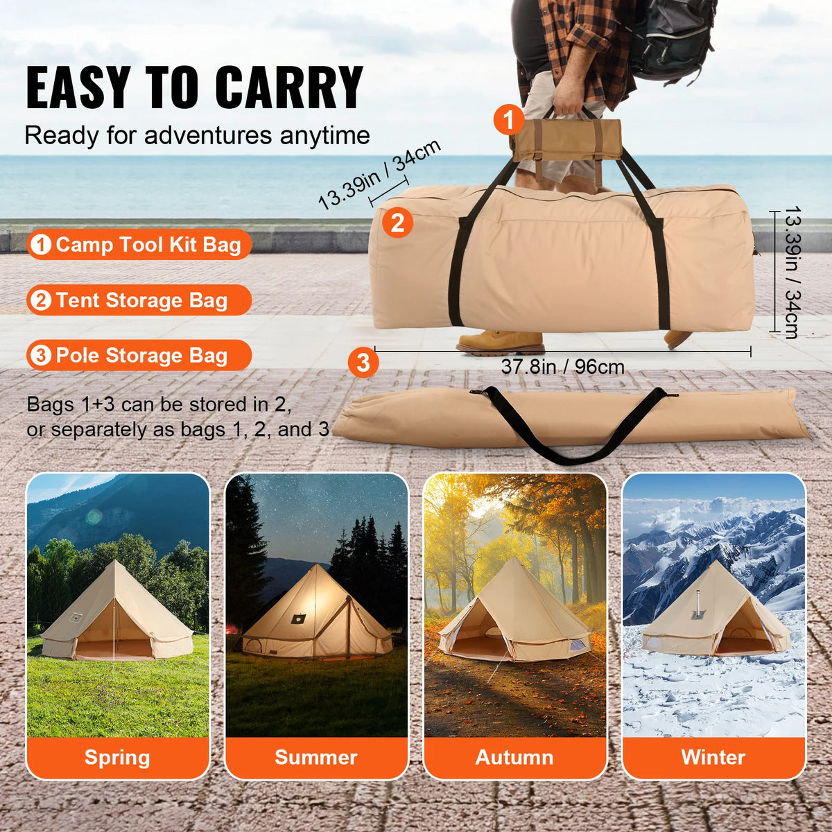 SucceBuy Four Season Canvas Bell Tent For Camping With Stove