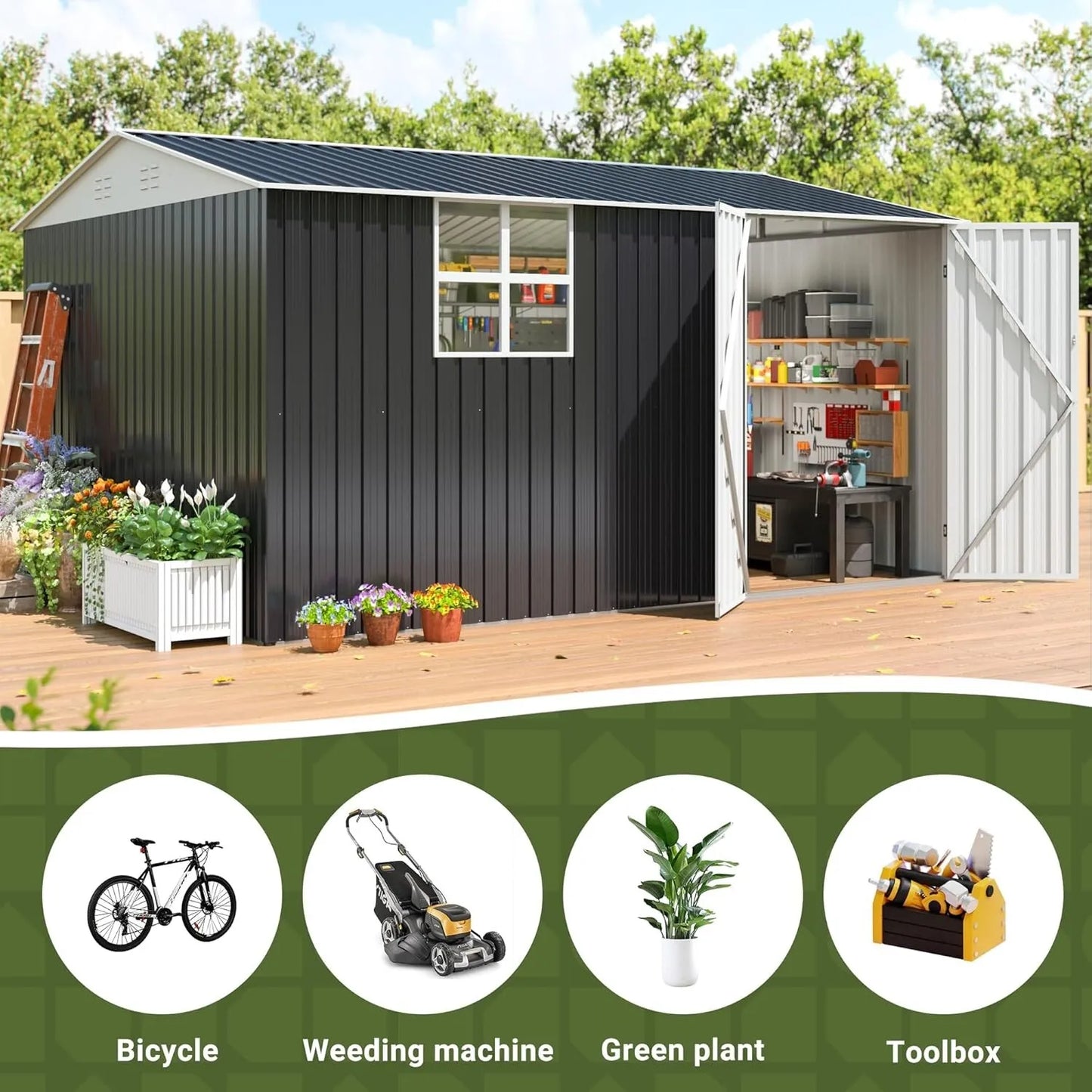 Plastic Outdoor Garden Storage Shed with Window Lock