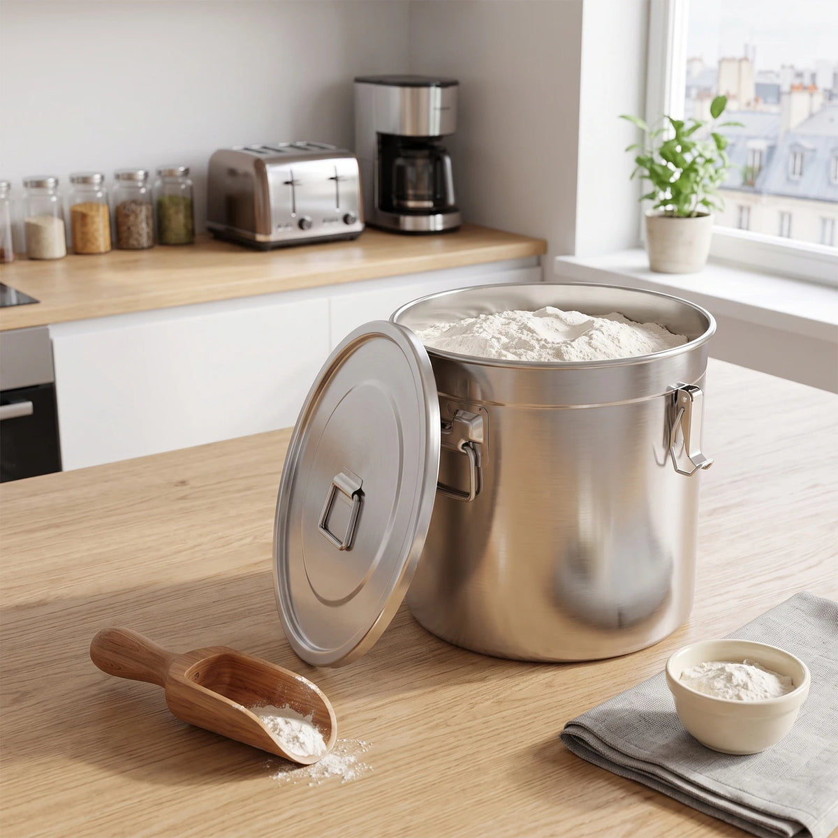 Stainless Steel Airtight Kitchen Storage Canister With Secure Latching Lid