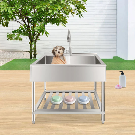 Stainless Steel Utility Sink With Faucet And Drainboard