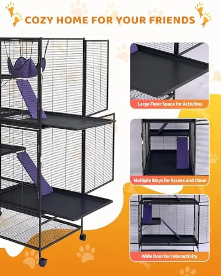 Garvee Rolling Metal Multilevel Ferret Small Animal Cage
